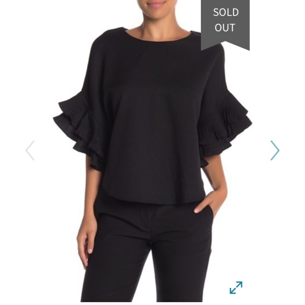 OnTwelfth Black Pleated Ruffle Sleeve Top NWOT
